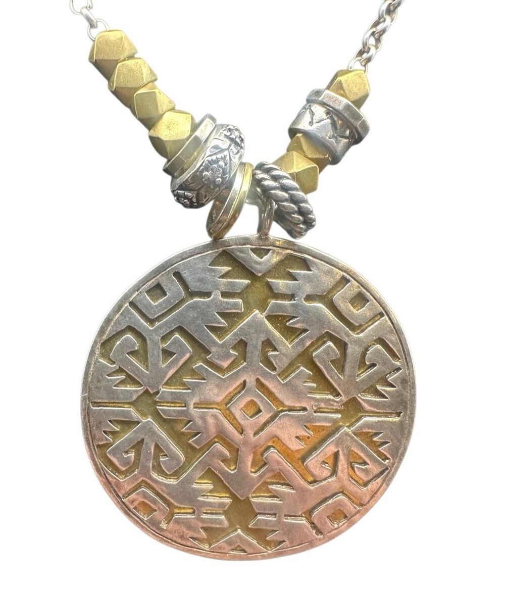 Silpada "Sundial" Reversible Pendant Necklace N3100 Sterling Silver Brass 34"